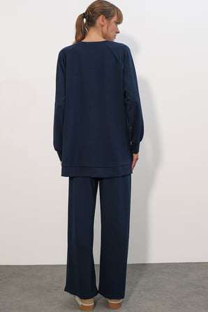 Kadın Desenli Oversize Tunik Pantolon İkili Takım 55462 - Lacivert