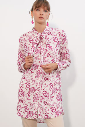 Kadın Desenli Uzun Tunik 5998 - Pembe