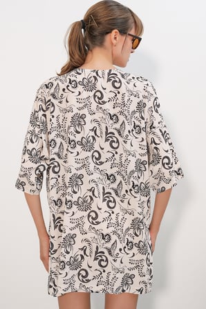 Kadın Desenli Oversize Kimono 5999 - Siyah