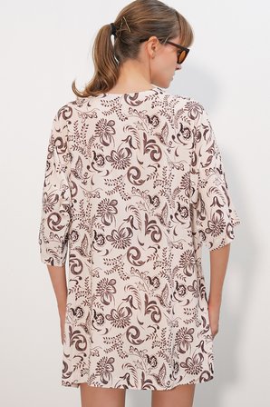 Kadın Desenli Oversize Kimono 5999 - Kahverengi