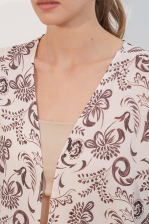 Kadın Desenli Oversize Kimono 5999 - Kahverengi