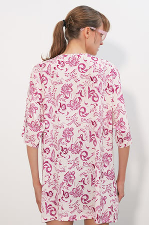 Kadın Desenli Oversize Kimono 5999 - Pembe