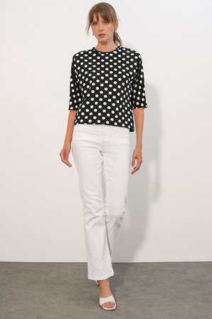 Kadın Puantiyeli Oversize Bluz 40010 - Siyah