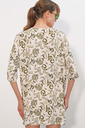 Kadın Desenli Oversize Kimono 5999 - Haki