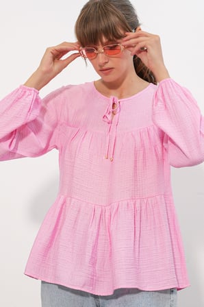 Kadın Uzun Kol Dokulu Bluz 998 - Pembe