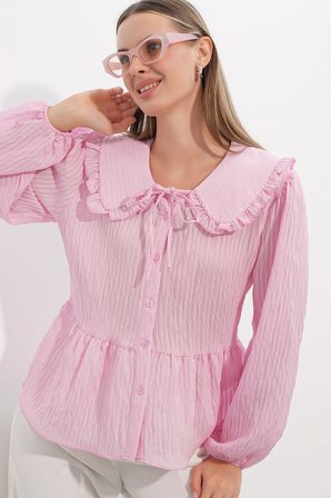 Kadın Bebe Yaka Gömlek Bluz 993 - Pembe