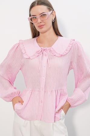 Kadın Bebe Yaka Gömlek Bluz 993 - Pembe