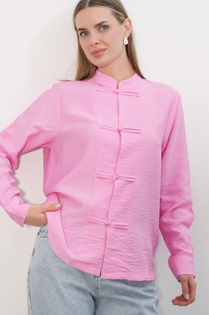 Kadın Tasarım Bağcıklı Gömlek 20405 - Pembe