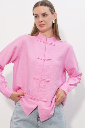 Kadın Tasarım Bağcıklı Gömlek 20405 - Pembe