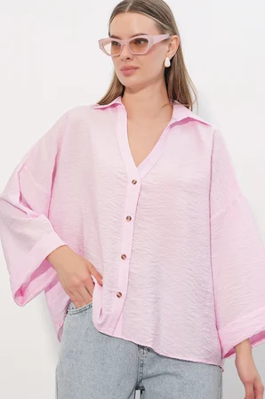 Kadın Geniş Kol Oversize Gömlek 20401 - Pembe