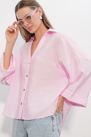 Kadın Geniş Kol Oversize Gömlek 20401 - Pembe