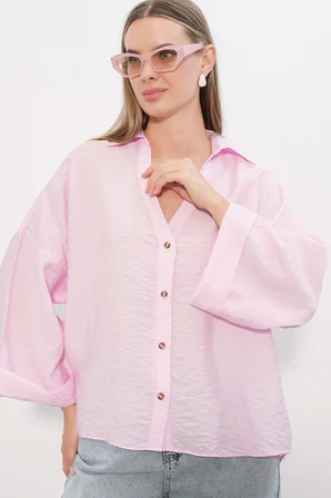 Kadın Geniş Kol Oversize Gömlek 20401 - Pembe