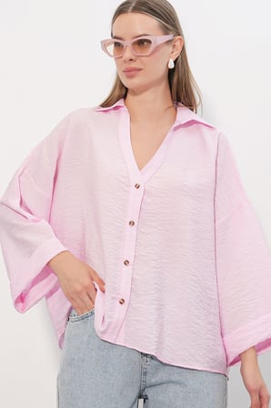 Kadın Geniş Kol Oversize Gömlek 20401 - Pembe