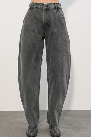 6689 Kadın Yüksek Bel Baggy Kot Pantolon - Antrasit