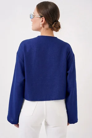 Önü Bağlamalı Keten Kimono 960 - Saks