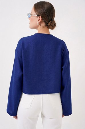 Önü Bağlamalı Keten Kimono 960 - Saks