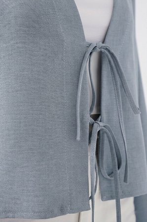 Önü Bağlamalı Keten Kimono 960 - Açık Mavi