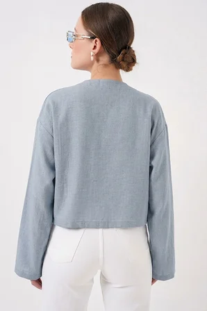 Önü Bağlamalı Keten Kimono 960 - Açık Mavi