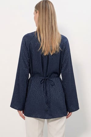 Kadın Çizgili Bağcıklı Oversize Tunik 50009 - Lacivert