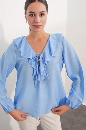 Kadın Yaka Detaylı Bluz 40034 - Mavi