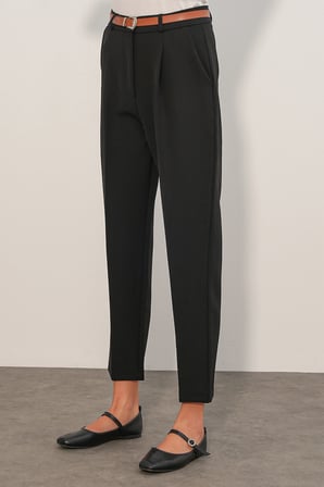 Kadın Kemerli Kumaş Pantolon 30136 - Siyah