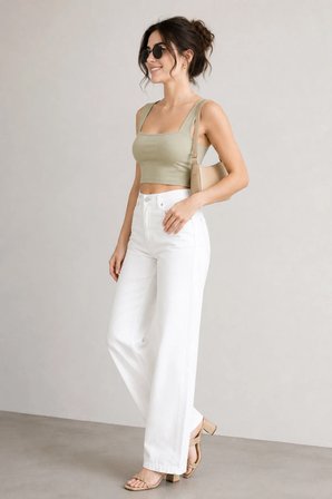 Heaven Kadın Yüksek Bel Beyaz Salaş Wide Leg Jeans Geniş Paça Palazzo Kot Pantolon