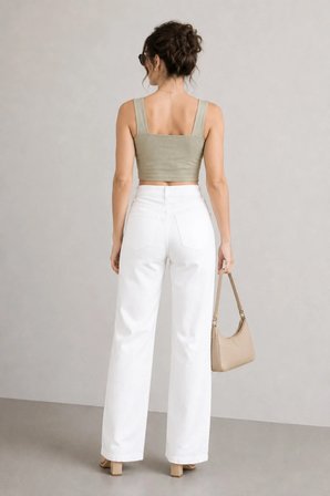 Heaven Kadın Yüksek Bel Beyaz Salaş Wide Leg Jeans Geniş Paça Palazzo Kot Pantolon
