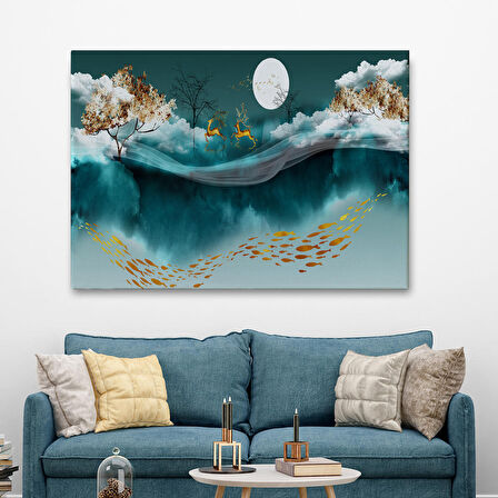 Ormanda Koşan Geyiklerin Dijital Sanatı Kanvas Tablo-5040