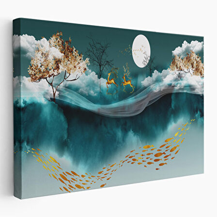 Ormanda Koşan Geyiklerin Dijital Sanatı Kanvas Tablo-5040