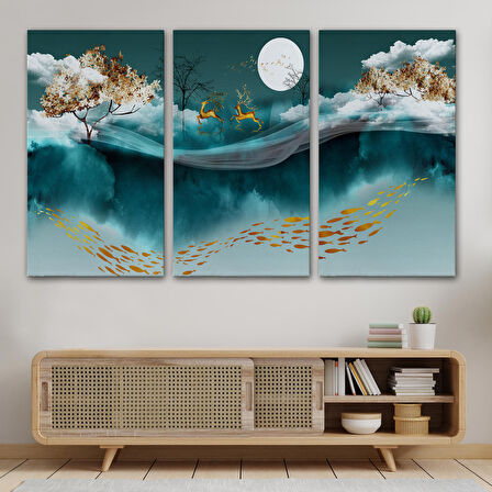 Ormanda Koşan Geyiklerin Dijital Sanatı Kanvas Tablo-5040