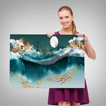 Ormanda Koşan Geyiklerin Dijital Sanatı Kanvas Tablo-5040