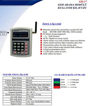 Electrosec GD -17 GSM Arama Modülü