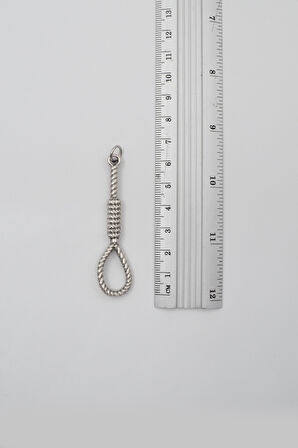 Halat - Urgan - İdam Düğümü Siyah Deri İp Kolye - Antik Gümüş Kaplama - Kadın Erkek - 60 cm