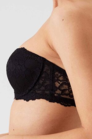 2'li Ekonomik Paket Siyah 6203-2 Pisa Balenli Destekli Straplez Dantelli Sütyen Set