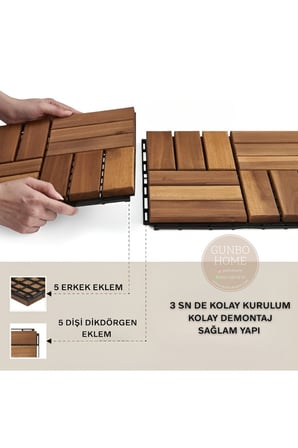5 Koli Tik Ağacı Parke Balkon Teras Yer Döşemesi Masif Ahşap 5x9 =45 Adet