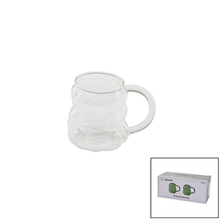 2PCS  ÜZÜM - KABARCIKLI KULPLU CAM BARDAK TERMİSİL - ISIYA DAYANIKLI BOROSİLİKAT350ML (5042)