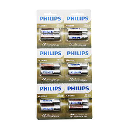 PHILIPS  ALKALİNE KALEM - AA - 1.5V  PİL  12PCS= 2Lİ X 6 (5042)