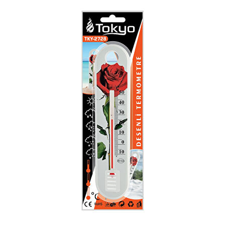 ÇİÇEK DESENLİ PLASTİK DERECE - ODA TERMOMETRESİ  -10 - +50℃ ÖLÇER = 5 X 19CM (5042)