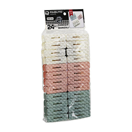 24PCS  ÇAMAŞIR MANDALI  RENKLİ PLASTİK - PRİZMA KABARTMA DESENLİ (5042)