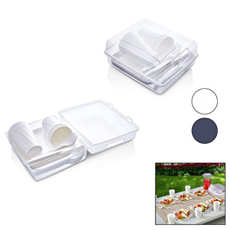 32PCS PİKNİK SETİ ANTRAİT GRİ PLS.6-TABAK-6-BARDAK-6-ÇATAL6-KAŞIK-6-BIÇAK+2 BÖLMELİ ŞEFFAF PLS.ÇANTA (5042)