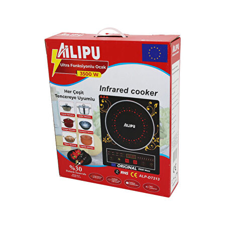 DİJİTAL TEKLİ ELEKTRİKLİ ULTRA FONKSİYONLU OCAK 3500W KIZILÖTESİ PİŞİRİCİ ZAMANLAYICI DOKUNMATİK ALP-DT213 (5042)