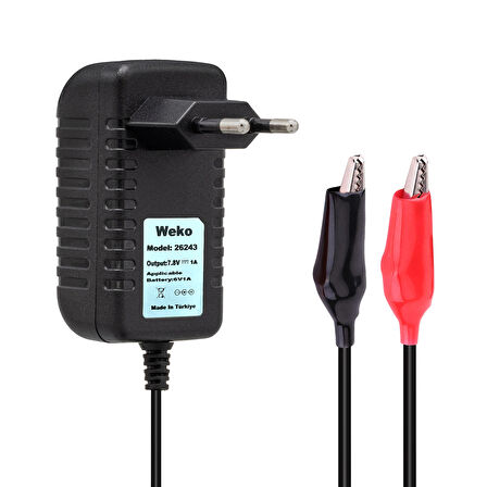 7.8 VOLT - 1 AMPER KROKODİL UÇLU PRİZ TİP  YERLİ ÜRETİM AKÜ ŞARJ ADAPTÖRÜ (OUT:6V1A) (5042)