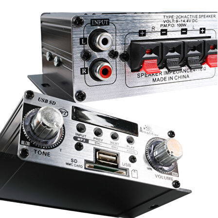 12 VOLT 100 WATT MOTOSİKLET BLUETOOTH AMFİ USB/SD 2 KANAL PAZARCI - ANFİ (125X95X40MM) (5042)