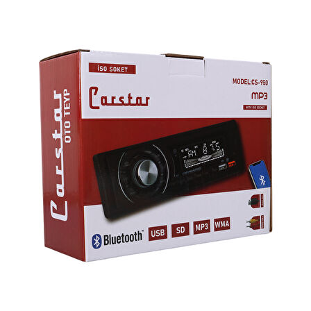 ÇİFT USB/SD/FM/AUX/BLUETOOTH KUMANDALI OTO TEYP 4X60 WATT CS-950 (5042)