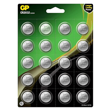 GP CR2032 DL2032 BLİSTERLİ 20Lİ LITYUM PARA PİL (GP CR2032-2CAI20 ) (5042)