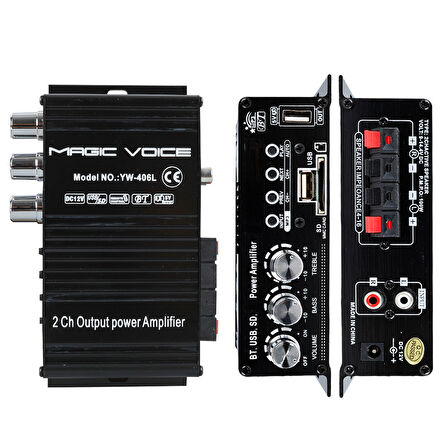 12 VOLT 100 WATT MOTOSİKLET BLUETOOTH AMFİ USB/SD 2 KANAL PAZARCI - ANFİ (154X80X42MM) (5042)