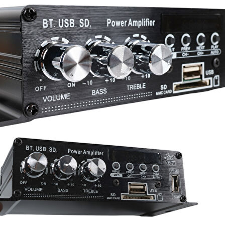 12 VOLT 100 WATT MOTOSİKLET BLUETOOTH AMFİ USB/SD 2 KANAL PAZARCI - ANFİ (154X80X42MM) (5042)