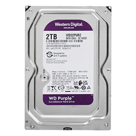 WESTERN DIGITAL PURPLE WD22PURZ 2 TB SATA 6GB/S 7/24 GÜVENLİK HARDDISK (5042)