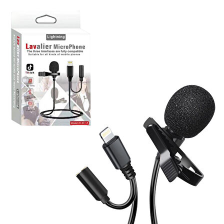 JH-041-A LIGHTNING GİRİŞLİ VE KULAKLIK GİRİŞLİ YOUTUBER YAKA MİKROFONU (5042)