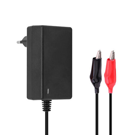 7.2 VOLT - 1 AMPER KROKODİL UÇLU PRİZ TİP KIRMIZI YEŞİL LEDLİ YERLİ ÜRETİM AKÜ ŞARJ ADAPTÖRÜ (OUT:6V1A) (5042)